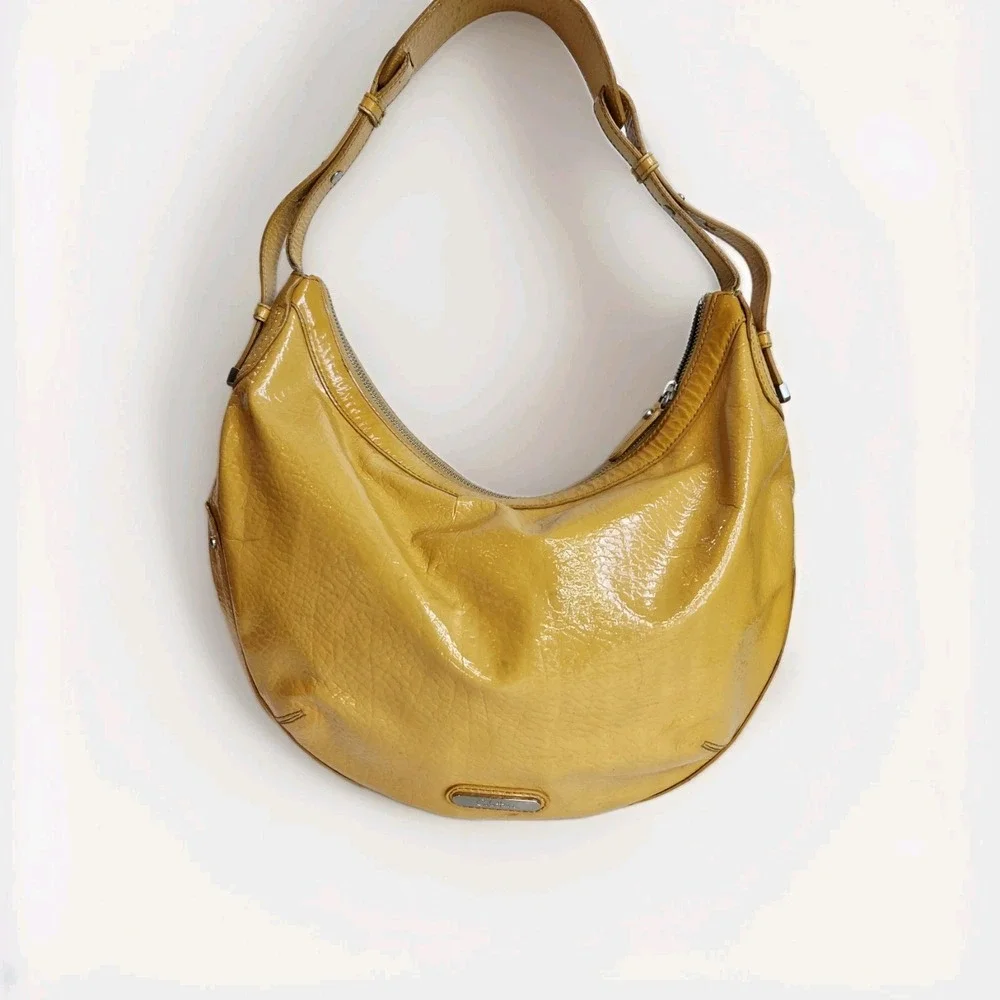 Cole Haan Hobo Patent‎ Leather Large Yellow Leather Hobo Shoulder Handbag Y2K